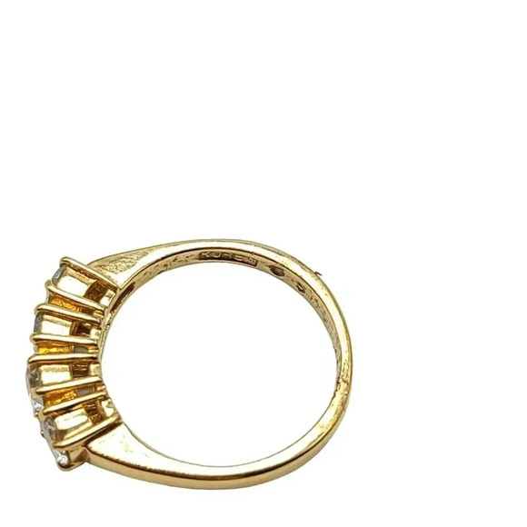 Clear Rhinestone Four Stone Gold Plated Vintage Cocktail Ring Size 5 Vintage - Picture 5 of 6